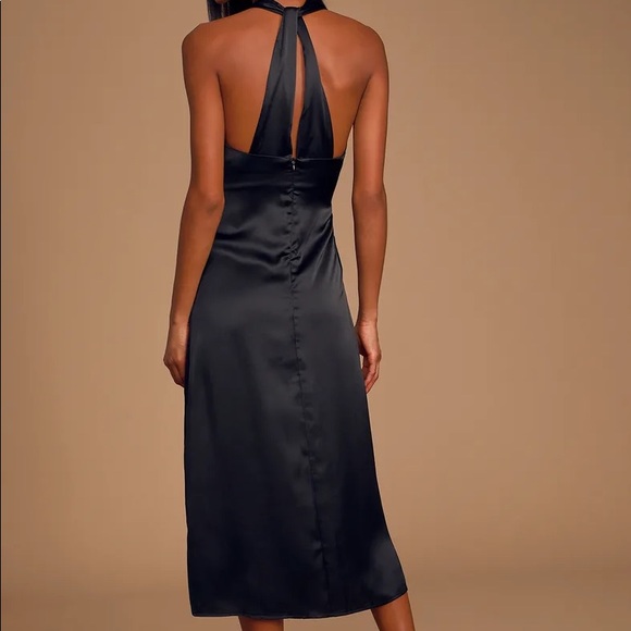 Lulu’s Camila Black Satin Twist Back Shift Dress - Picture 1 of 7